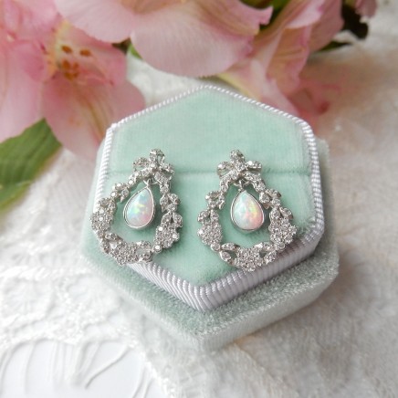 Photo of Opal Cubic Zirconia Earrings Sterling Silver Fine Jewelry