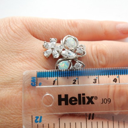 Photo of Opal Cubic Zirconia Statement Ring Sterling Silver