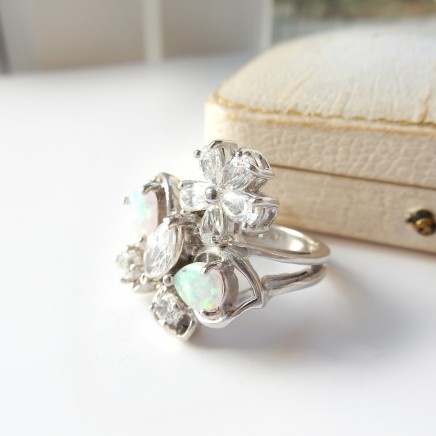 Photo of Opal Cubic Zirconia Statement Ring Sterling Silver