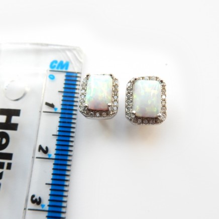 Photo of Opal Cubic Zirconia Stud Earrings Sterling Silver