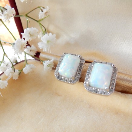 Photo of Opal Cubic Zirconia Stud Earrings Sterling Silver