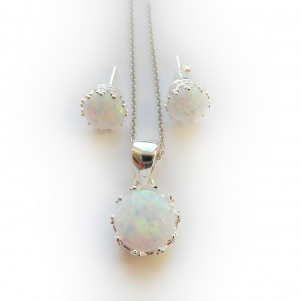 Photo of Opal Earring Pendant Jewelery Set Sterling Silver