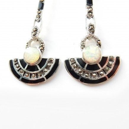 Photo of Opal Enamel Droplet Earrings Solid Silver Fine Deco Jewelery