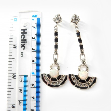 Photo of Opal Enamel Droplet Earrings Solid Silver Fine Deco Jewelery