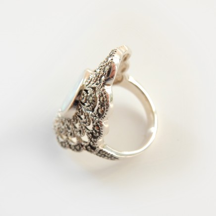 Photo of Opal Marcasite Filigree Dress Ring Solid Silver Fine Jewelery