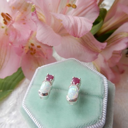 Photo of Opal Ruby Earrings Sterling Silver Fine Jewelry