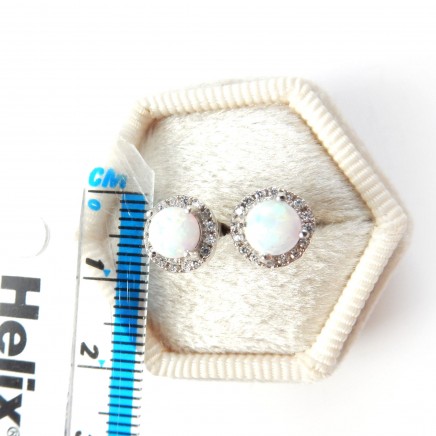 Photo of Opal Sterling Silver Stud Earrings Cubic Zirconia October Birthstone