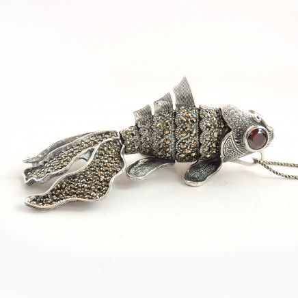 Photo of Oriental Articulated Koi Fish Marcasite Solid Silver Fine Jewelery
