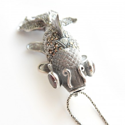 Photo of Oriental Articulated Koi Fish Marcasite Solid Silver Fine Jewelery