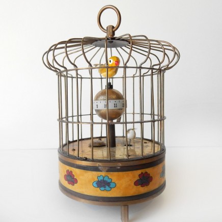 Photo of Oriental Cloisonne Bird Cage Clock Brass Mechanical Clock