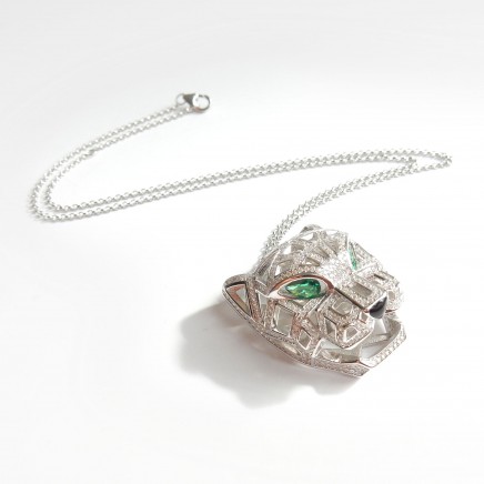 Photo of Panthere Wild Cat Crystal Necklace Sterling Silver