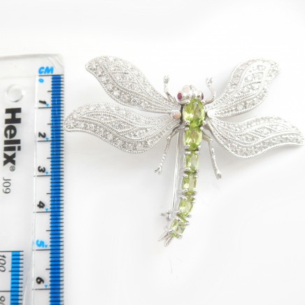 Photo of Peridot Ruby Cubic Zirconia Dragonfly Brooch Solid Silver Fine Jewelery
