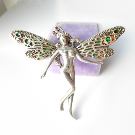 Photo of Plique a Jour Enamel Fairy Nymph Brooch Sterling Silver