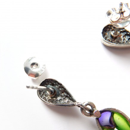 Photo of Plique a Jour Enamel Marcasite Flower Delicate Droplet Earrings Sterling Silver