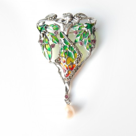 Photo of Plique a Jour Enamel Pearl Fairy Nymph Brooch Pendant Sterling Silver