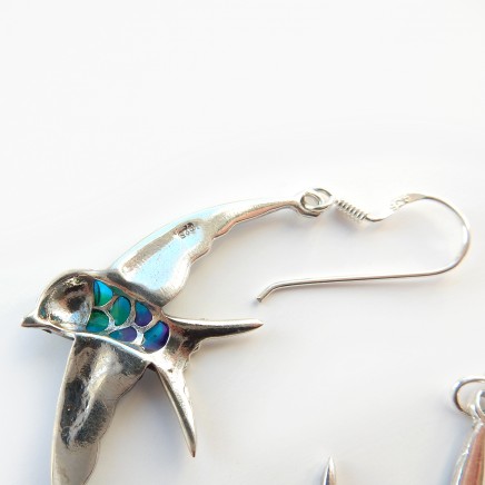 Photo of Plique a Jour Enamel Swallow Bird Earrings Sterling Silver