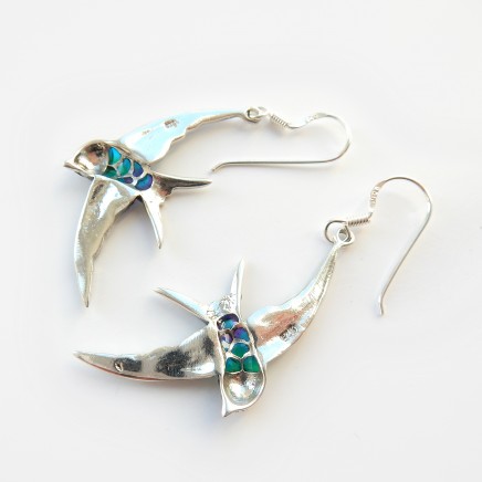 Photo of Plique a Jour Enamel Swallow Bird Earrings Sterling Silver
