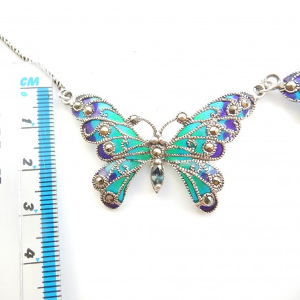 Photo of Plique a Jour Enamel Topaz Butterfly Necklace Solid Silver