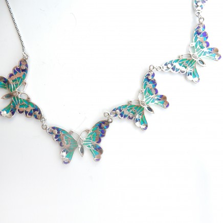 Photo of Plique a Jour Enamel Topaz Butterfly Necklace Solid Silver