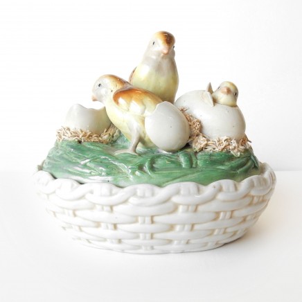 Photo of Porcelain Ceramic Chick Hen Egg Basket Lidded Bowl