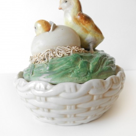 Photo of Porcelain Ceramic Chick Hen Egg Basket Lidded Bowl