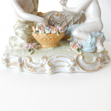 Photo of Porcelain Dresden Ladies Picking Gold Flowers Trinket Figurine