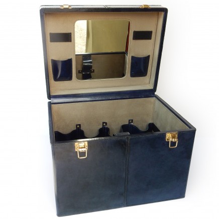 Photo of Portable Blue Leather Mirror Vanity Case Hand Crafted