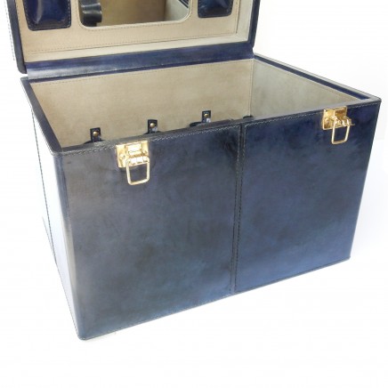 Photo of Portable Blue Leather Mirror Vanity Case Hand Crafted