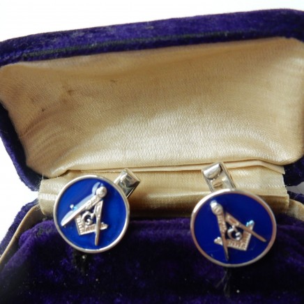 Photo of Silver Enamel Masonic Freemasons Cufflinks Sterling Silver