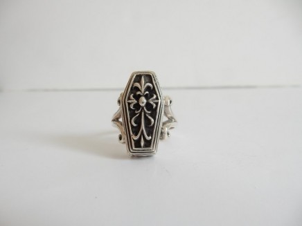 Photo of Silver Gothic Skeleton in Coffin Ring