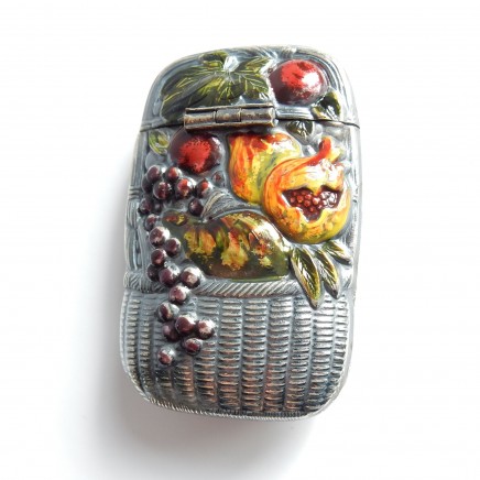 Photo of Silver Hand Painted Fruit Basket Vesta Match Safe Snuff Box