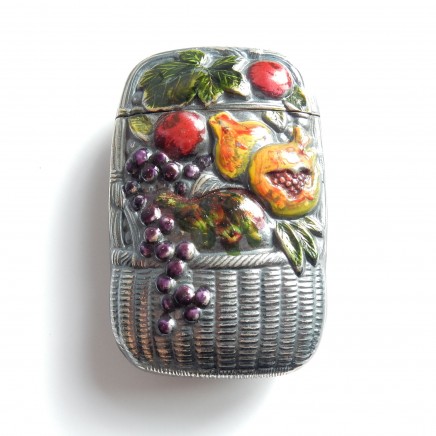 Photo of Silver Hand Painted Fruit Basket Vesta Match Safe Snuff Box