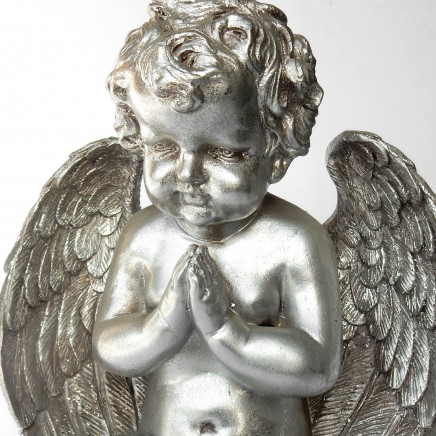 Photo of Silver Praying Cherub Angel Ornament Decorative