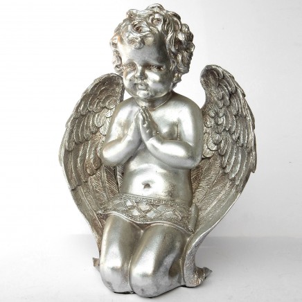 Photo of Silver Praying Cherub Angel Ornament Decorative