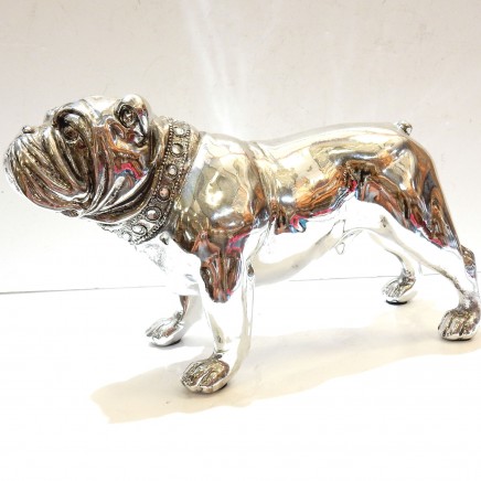 Photo of Silver Resin English Bulldog wearing Diamante Coller