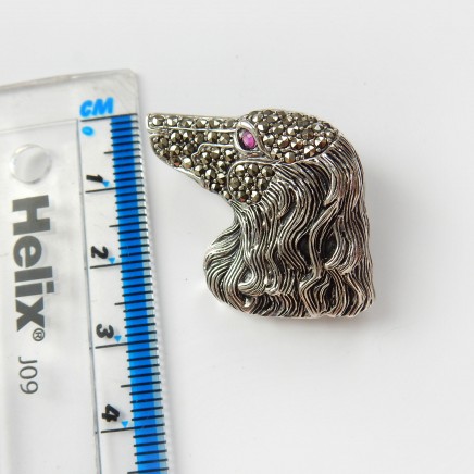 Photo of Silver Ruby Marcasite Red Setter Dog Brooch Sterling Silver