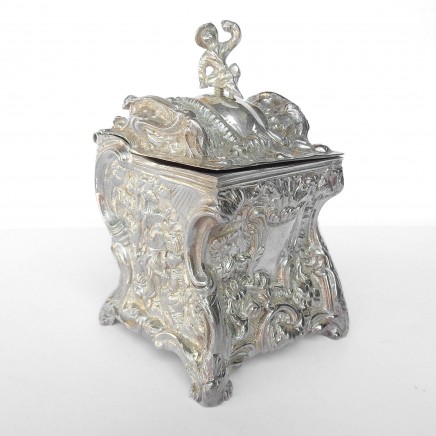 Photo of Silverplated Repousse Tea Caddy Box with Hinged Lid