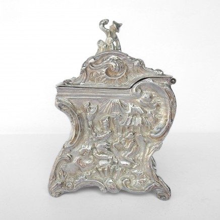Photo of Silverplated Repousse Tea Caddy Box with Hinged Lid