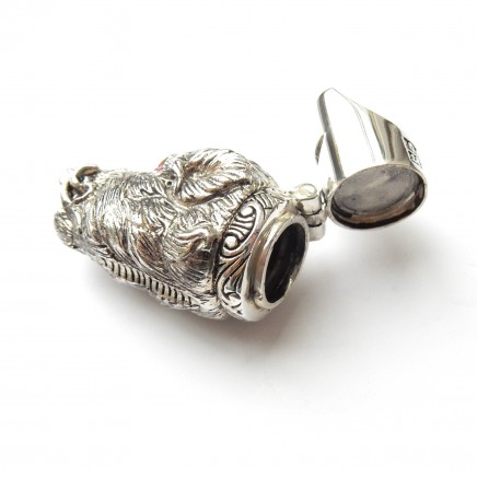 Photo of Silverplated Ruby Boar Pig Whistle & Vesta Match Safe