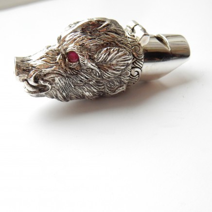 Photo of Silverplated Ruby Boar Pig Whistle & Vesta Match Safe