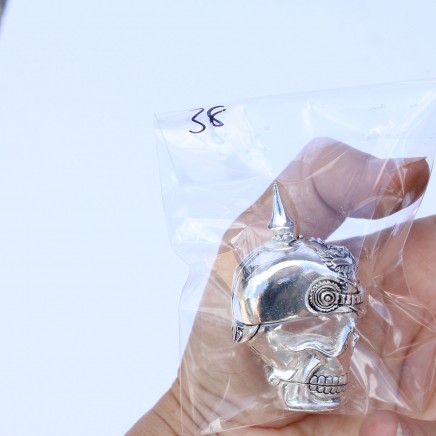 Photo of Silverplated Warrior Skull Vesta Match Safe Snuff Container