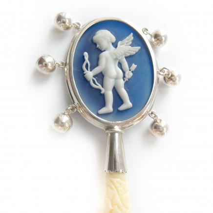 Photo of Solid Silver Carved Cameo Cherub Angel Baby Rattle Christening Gift