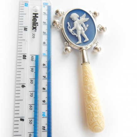 Photo of Solid Silver Carved Cameo Cherub Angel Baby Rattle Christening Gift
