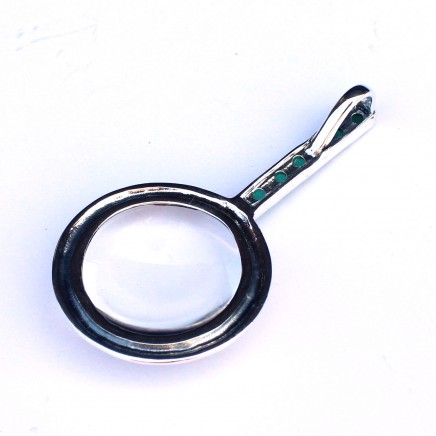 Photo of Solid Silver Emerald Magnifying Optical Loupe Glass Pendant