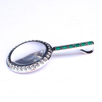 Photo of Solid Silver Emerald Magnifying Optical Loupe Glass Pendant
