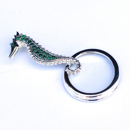 Photo of Solid Silver Emerald Seahorse Magnifying Optical Loupe Glass Pendant