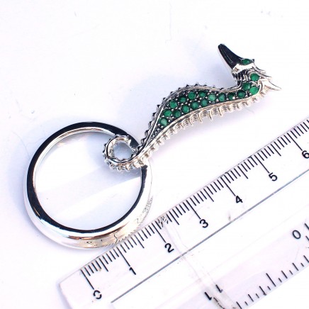 Photo of Solid Silver Emerald Seahorse Magnifying Optical Loupe Glass Pendant
