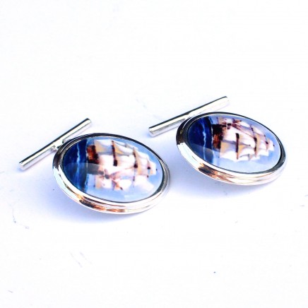 Photo of Solid Silver Enamel Nautical Ship Cufflinks