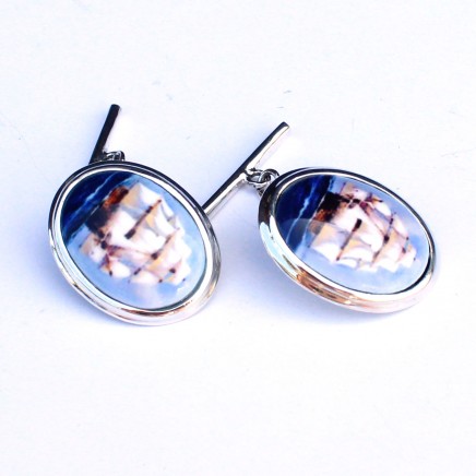 Photo of Solid Silver Enamel Nautical Ship Cufflinks