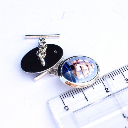 Photo of Solid Silver Enamel Nautical Ship Cufflinks